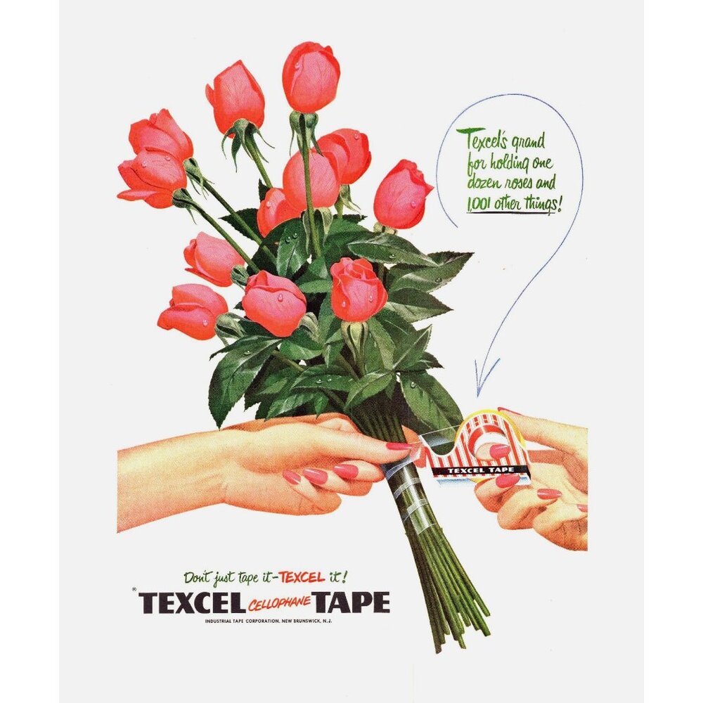 1950 Texcel Cellophane Tape Vintage Print Ad Dozen Red Roses Nailpolish Wall Art